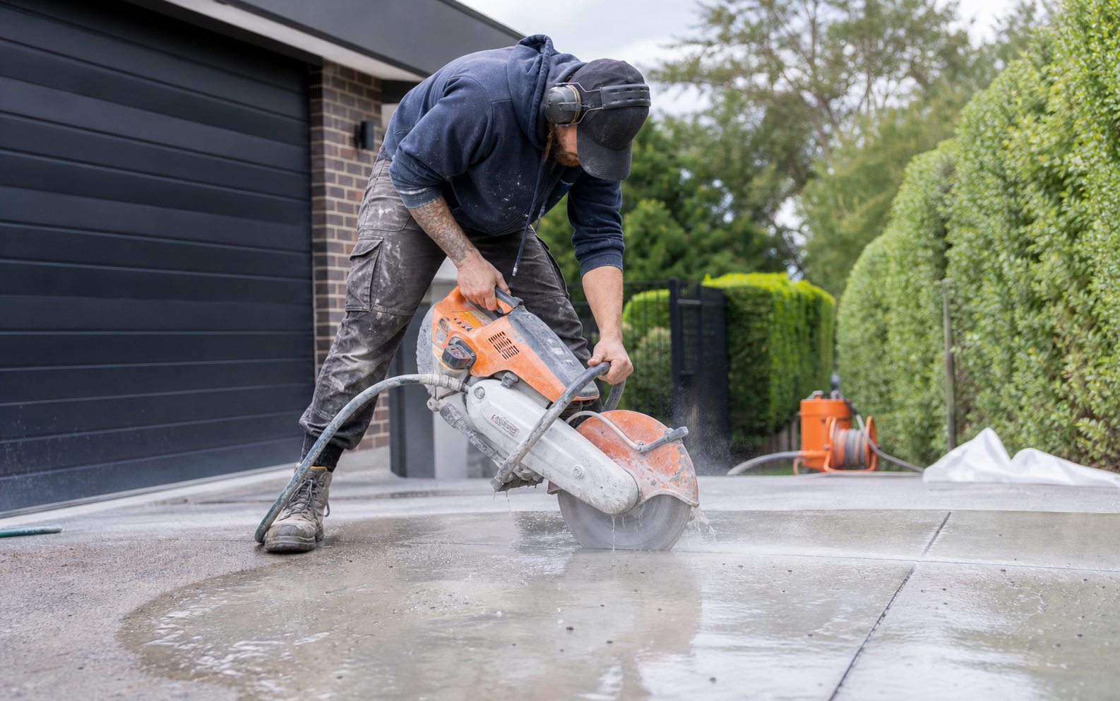 Concrete cutting work on a slab